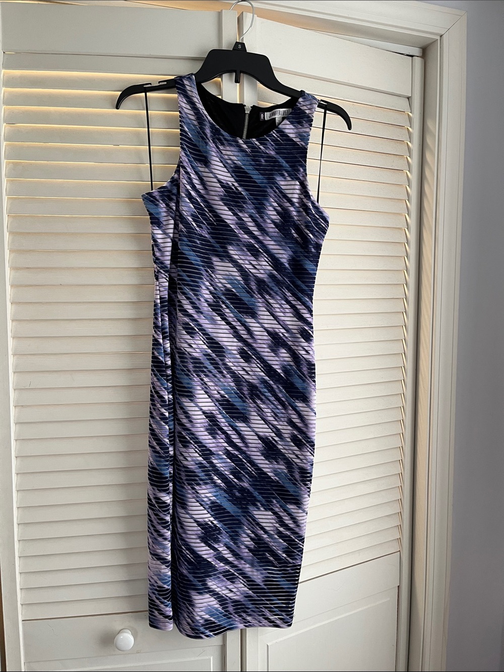Jennifer Lopez Navy and Lavender Sleeveless Midi Dress